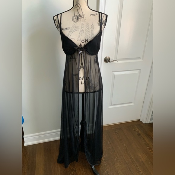 LA VIE EN ROSE Sheer Black Lingerie Long Floor Length Padded Dress SZ Large NEW - Picture 1 of 10